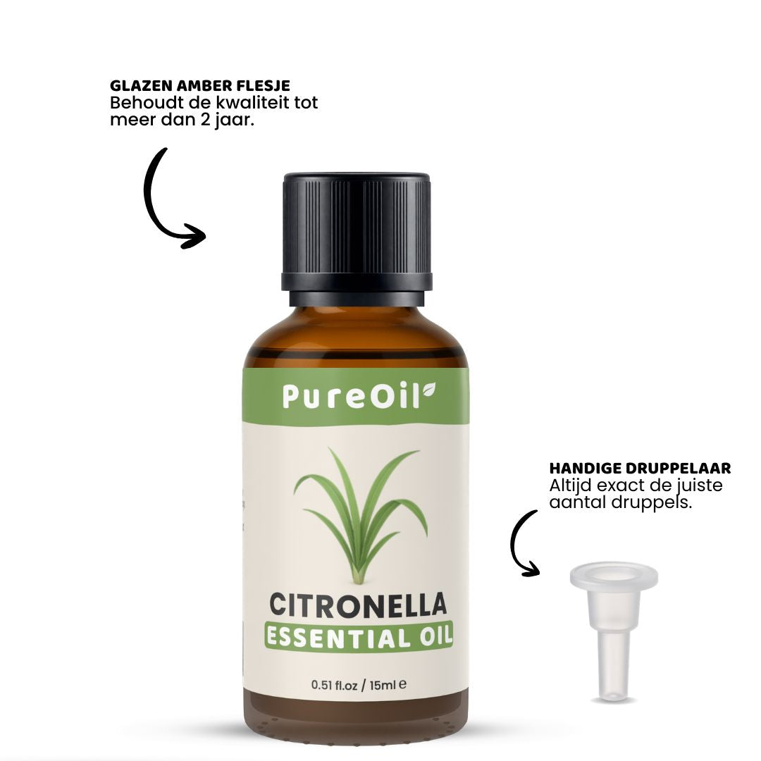 Citronella Etherische Olie 100% Puur & Stoomgedestilleerd