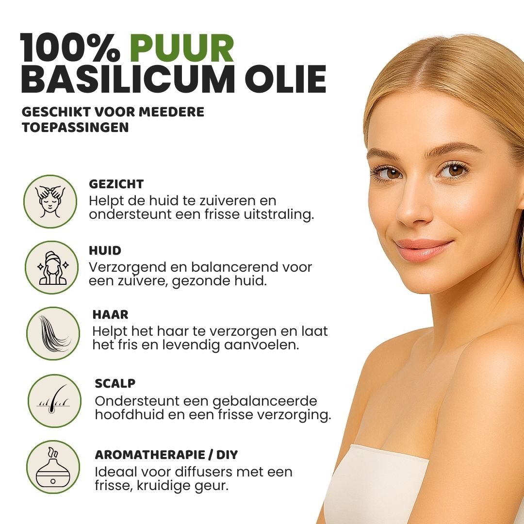 Basilicum Etherische Olie 100% Puur & Stoomgedestilleerd