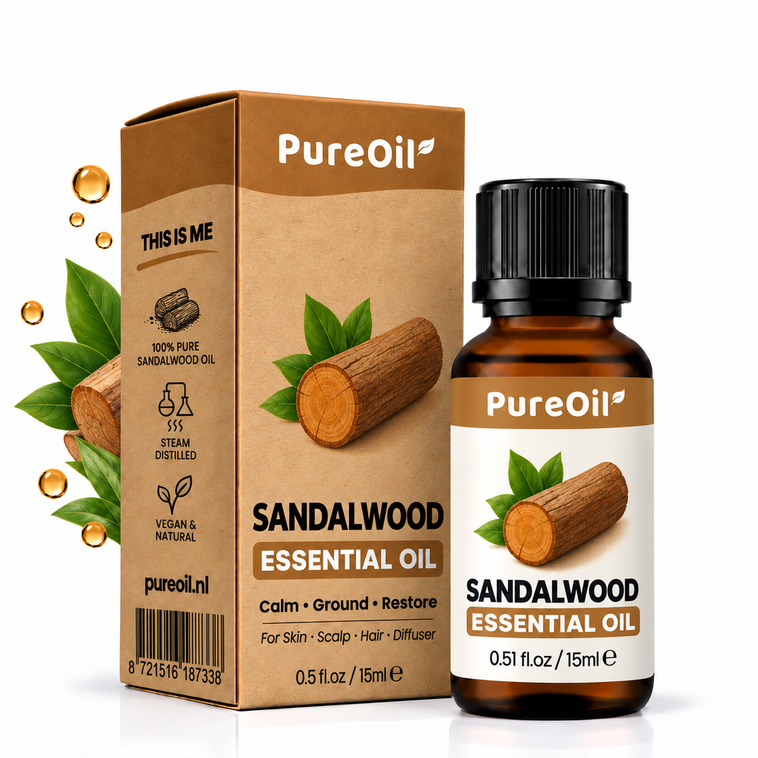 Sandelhout Etherische Olie 100% Puur & Stoomgedestilleerd