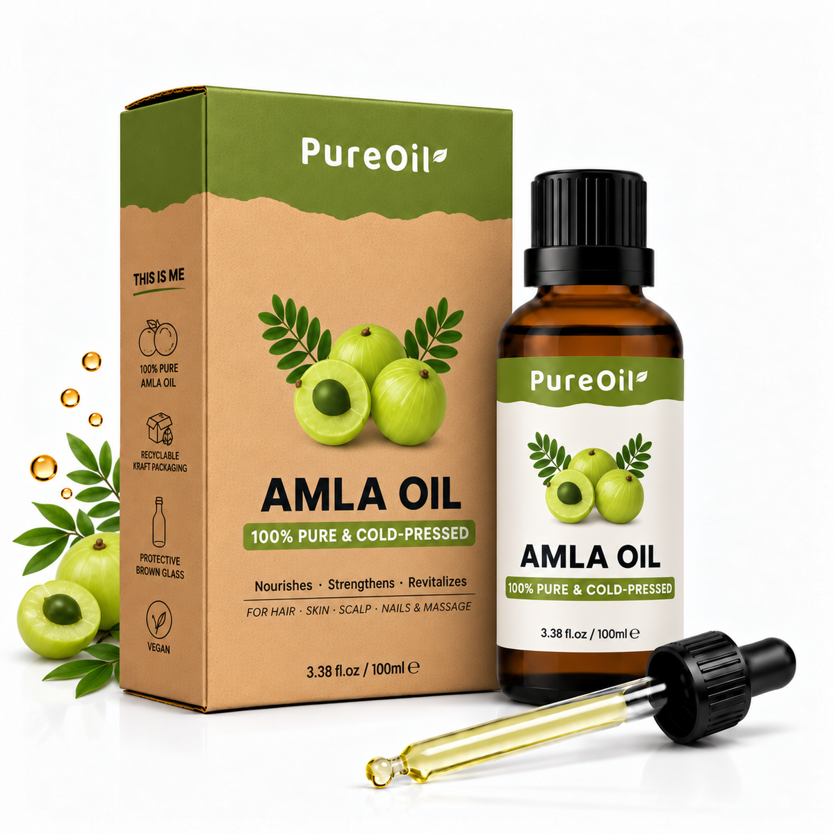 PureOil Amla olie 100 ml kraft verpakking