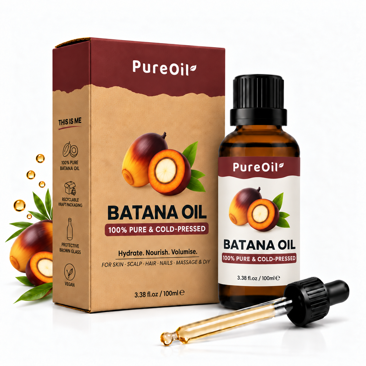 PureOil Batana olie 100 ml kraft verpakking