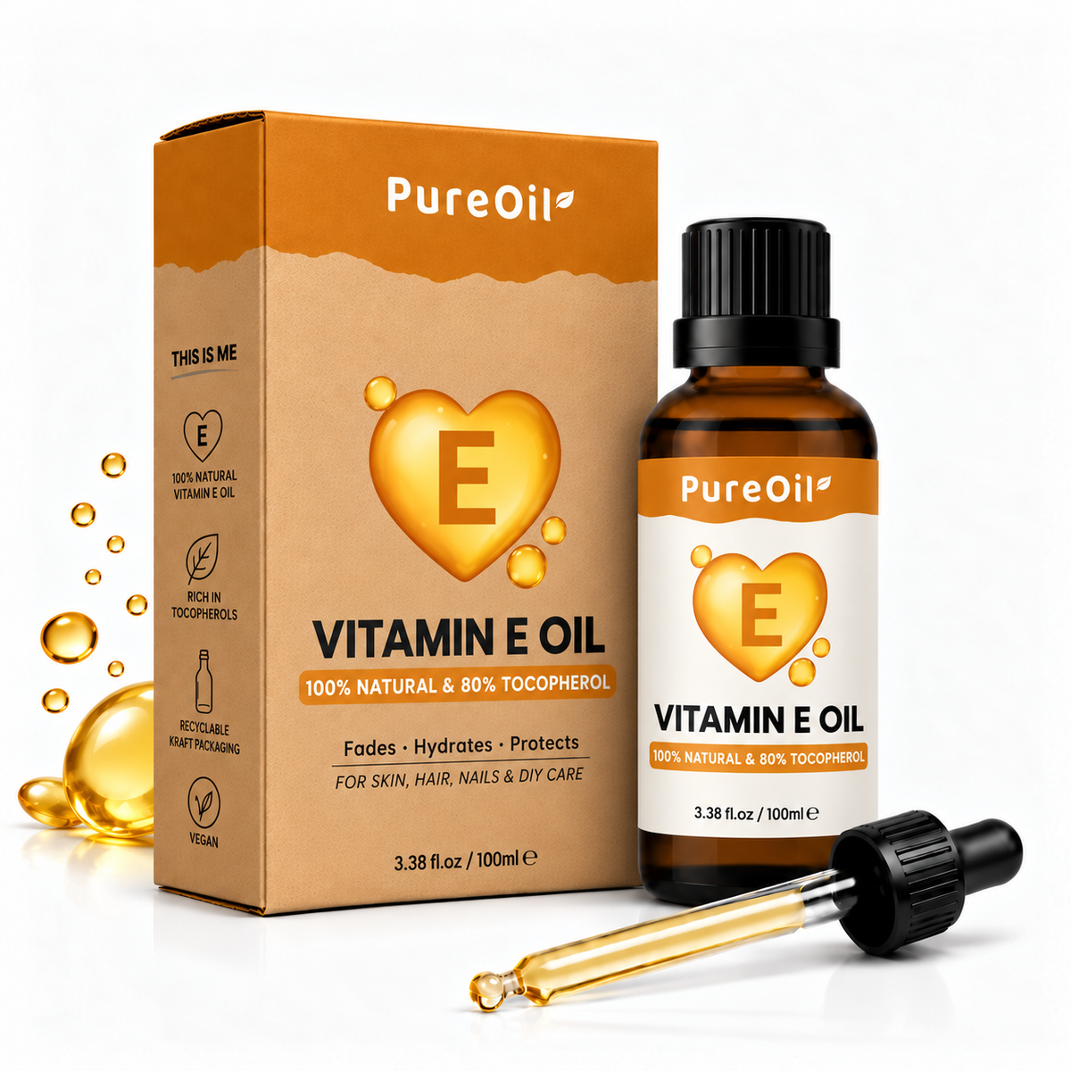 PureOil Vitamine E olie 100 ml kraft verpakking